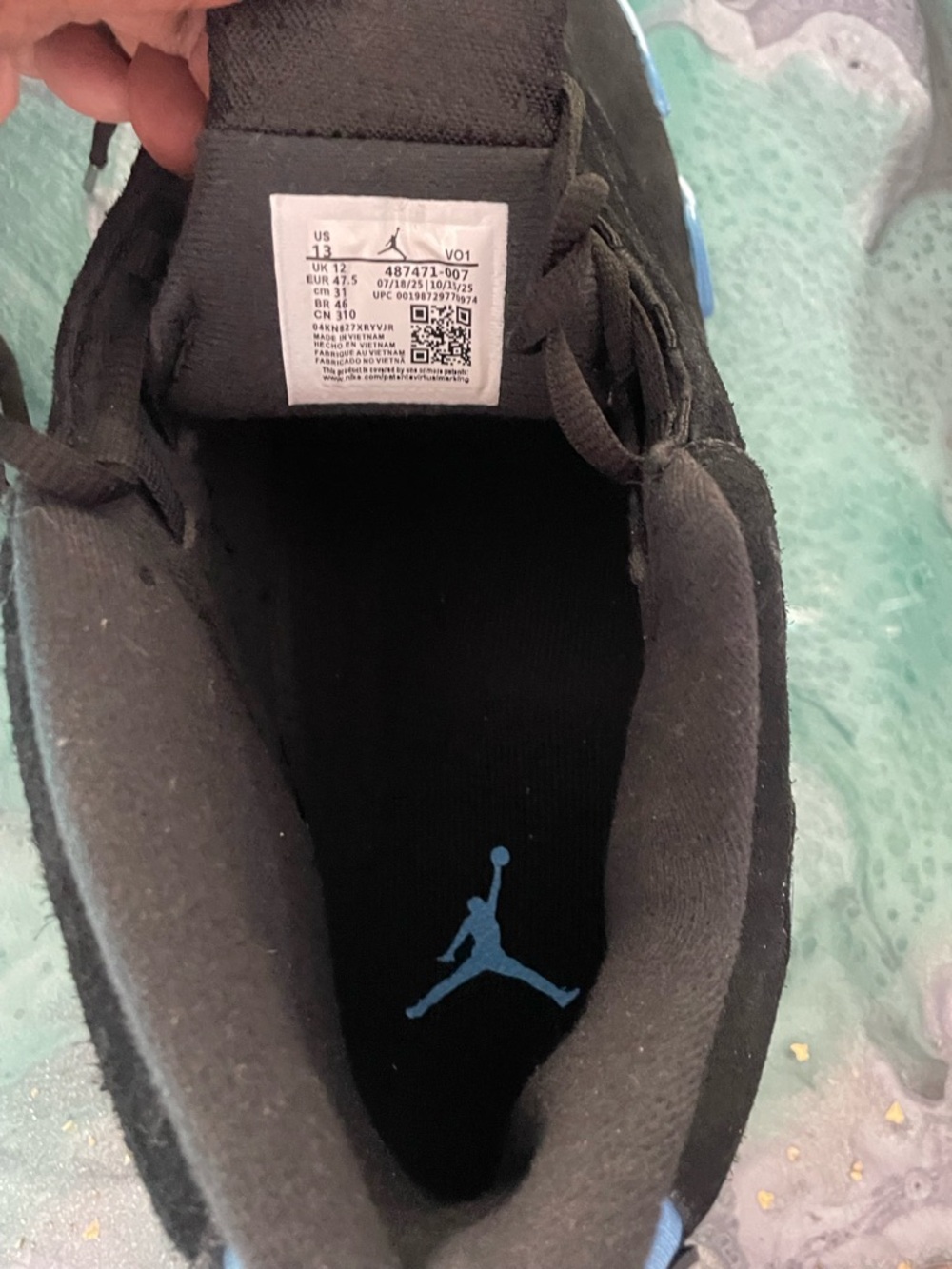 Air Jordan 14 Retro Men’s Black and University Blue Retro Sneakers - Picture 9 of 12